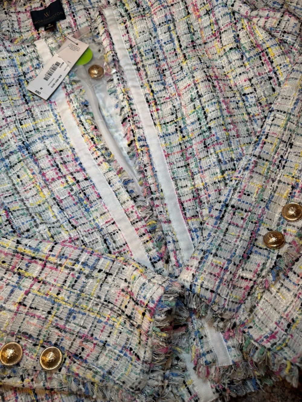 Worthington Multicolor Tweed Fringed Cropped Blazer - Picture 5 of 8